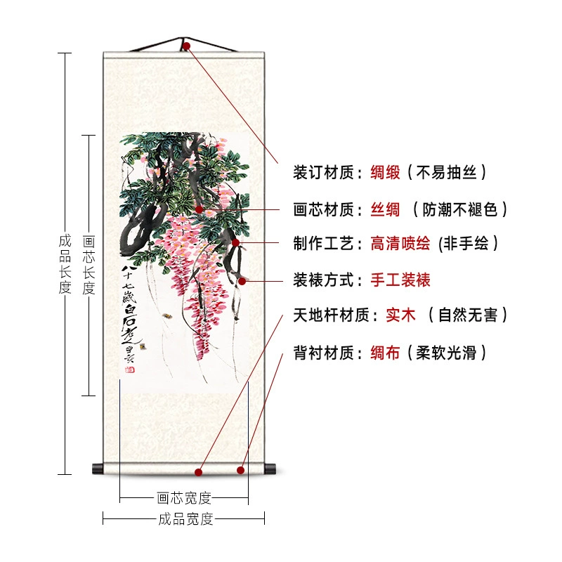 Qi Baishi ink and wash paintings flowers, birds, fish and shrimps, Chinese paintings, living room, calligraphy, dining room, Zen silk scroll decoration painting