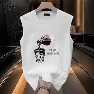 Summer American Casual Sports Pure Cotton Sleeveless Vest T-Shirt Hong Kong Style Trendy Fashion Versatile Tank Top Basketball Top