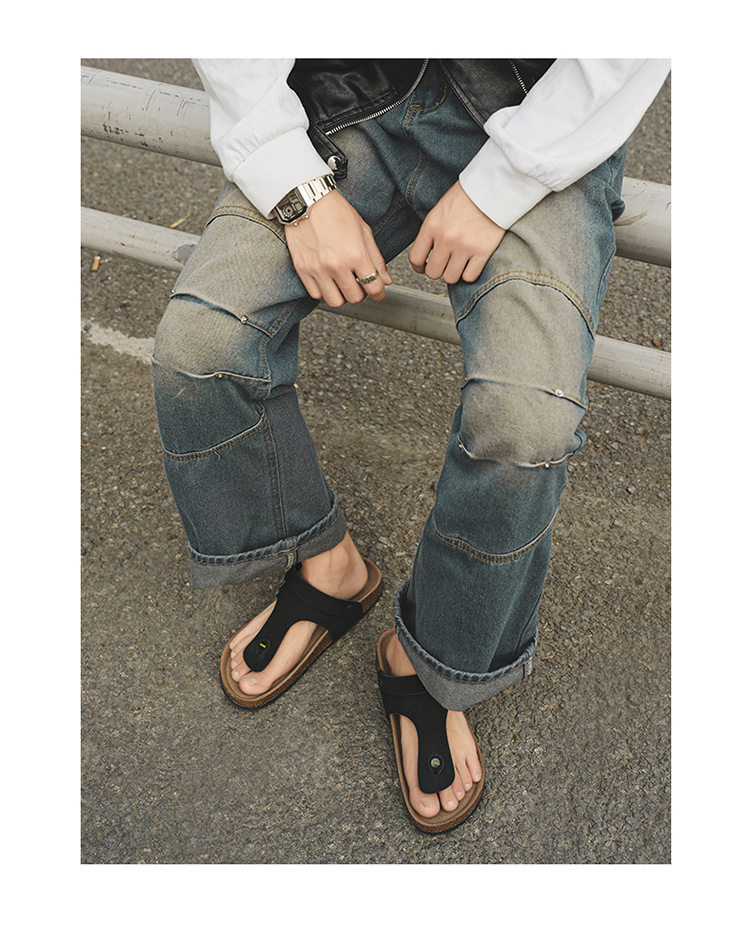 Dép sandal nam quai ngang kẹp chân đế gỗ phong cách Birken, thoáng khí đi biển — Màu đen, Nâu vàng, Trắng be chi tiết 9