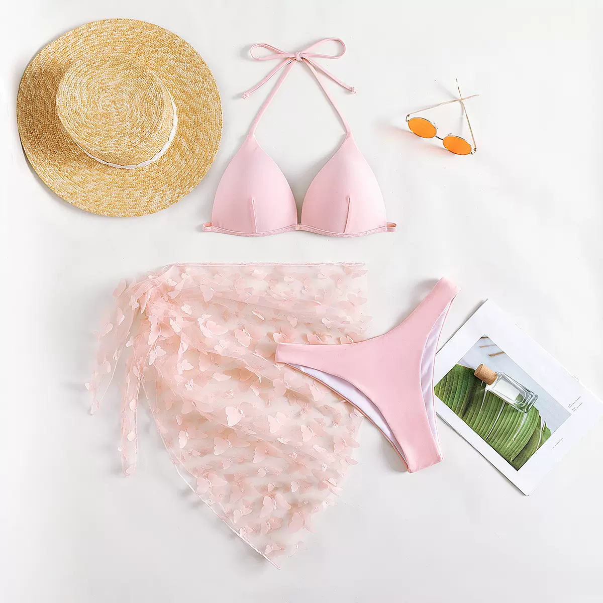 2025跨境新款分体泳衣女性感比基尼三件套纯欲风性感度假沙滩泳装