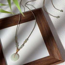 新品新中式汉服古风和田玉平安扣项链毛衣链S925银专柜同款小红书