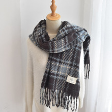围巾女款2025新款冬季ins风日韩系氛围感小众蓝咖格子护颈配大衣