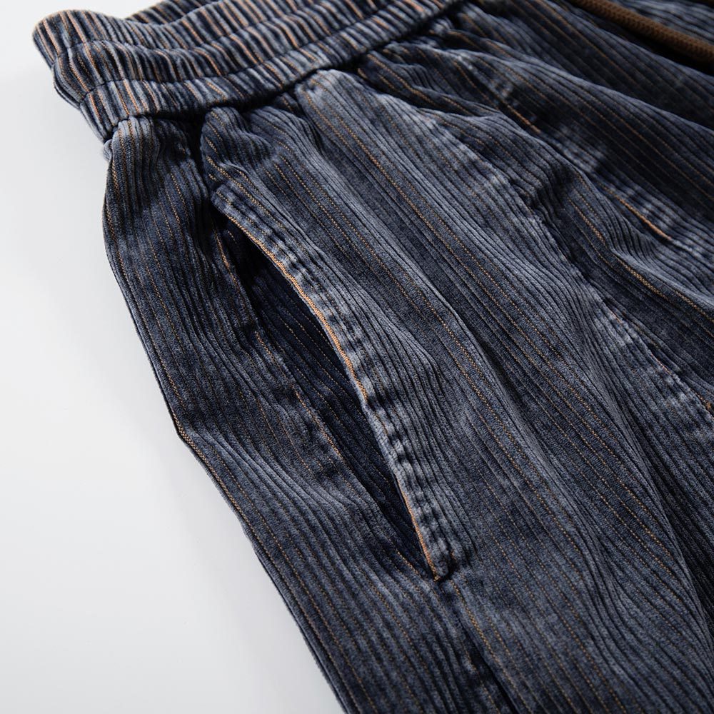 Corduroy Casual Men's Trendy Brand Elastic Waist Deconstructed Patchwork Design Wide-Leg Straight Long Pants_voghion.com