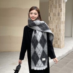 メーカー外国貿易韓国スタイル 2025 新しいレトロ菱形ジャカードチェック柄スカーフ秋と冬の女性のハイエンド暖かいスカーフ