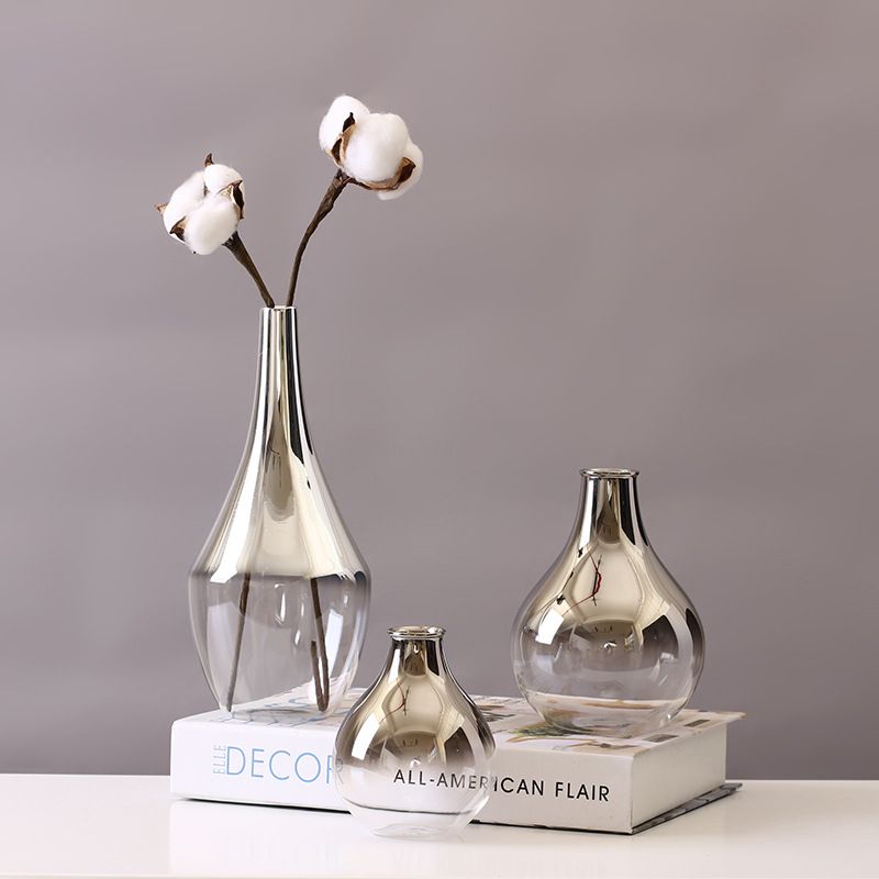 Modern Simple Silver Glass Small Vase Dried Flower Flower Arrange Nordic Home Living Room Dining Table Decoration Ornaments