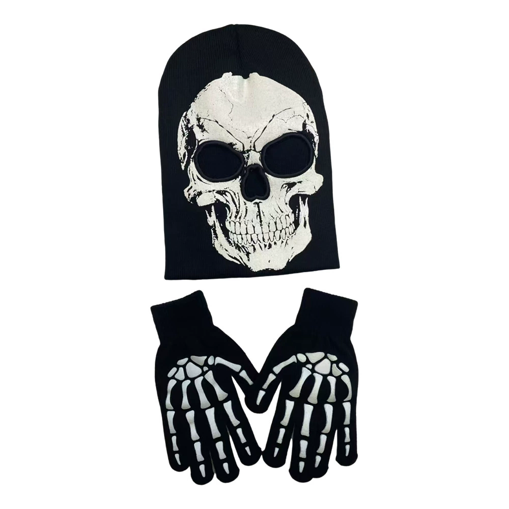 Трансграничная осень и зима новые черепа ночная вязаная шапка атмосфера вечеринка череп перчатки один хэллоуин шляпа