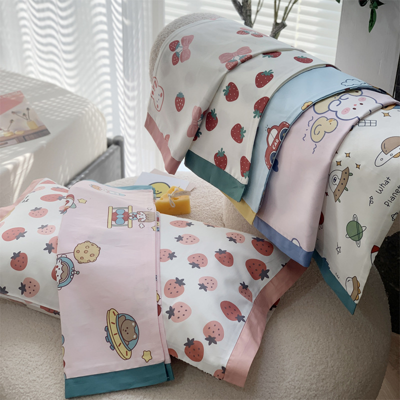Ins cartoon 60-inch long-staple cotton pure cotton baby and children pillowcases 30*50, baby latex pillowcase pillow core cover