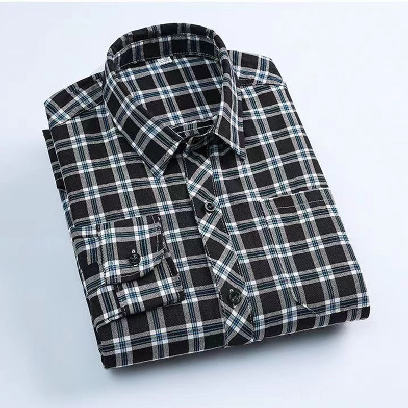 中高年向け秋服、メンズ長袖シャツ、お父さん服、ゆったり春秋大きいサイズチェック柄本ポケットラペルシャツ|undefined