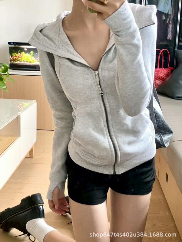 露露同款scubu 女士全拉链连帽衫秋冬加绒款休闲修身卫衣外套|undefined