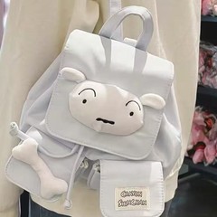 日本と韓国の学生スクールバッグ、柔らかくてかわいい日本の漫画クレヨンしんちゃん白い犬バックパック多用途通勤バックパック