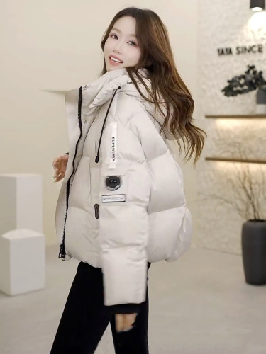 2025 Winter New Women's Korean Style Short Hooded Down Cotton Jacket Outerwear Casual Loose Thick Cotton Coat