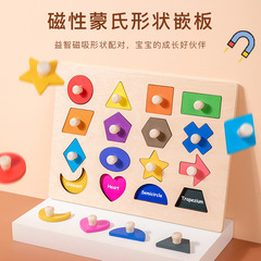 Educational Early Learning Magnetic Geometric Shape Hand-Grasp Board Building Blocks: 1-3 Year Olds' Cognitive Matching & Introductory Puzzle Toy