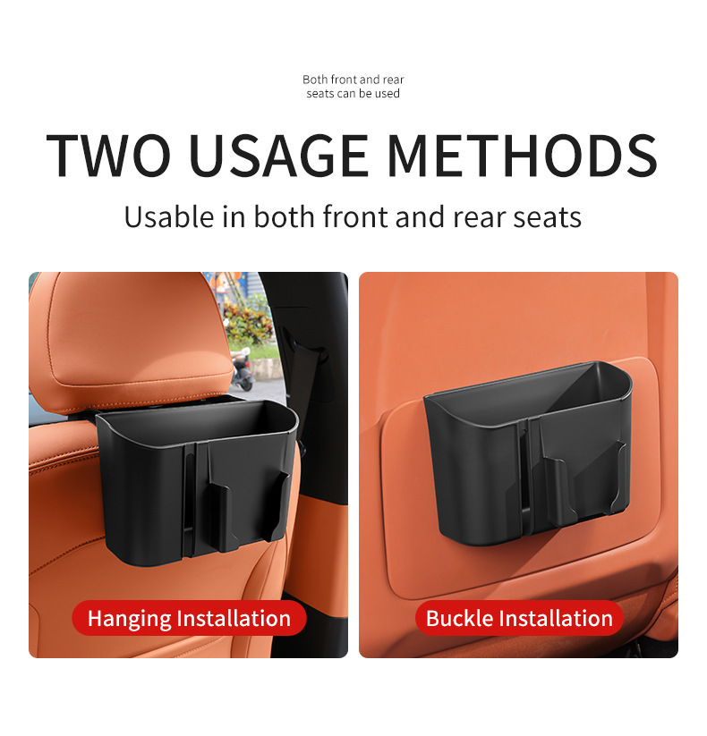 Car rear seat headrest side storage box, plastic thickened snap-on design, 2-in-1 tissue box with cup holder