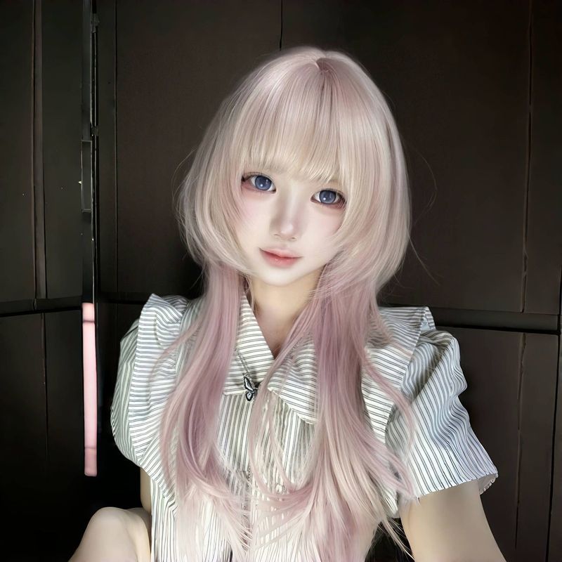假发女粉色水母头高层次狼尾挑染渐变甜美lolita网红日常全头套|undefined