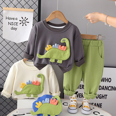 Boys' Autumn Outfit Set 2023 New Children's Clothing Spring and Autumn Season Baby Tri-color Dinosaur Two-piece Set One Piece Shipping