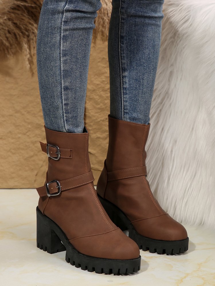 Big size thick heel boots women's autumn and winter fashion belt buckle explosive short boots cotton boots fashion boots_voghion.com