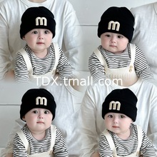 婴儿帽子秋冬季纯色字母男女儿童针织帽防风小月龄宝宝保暖套头帽