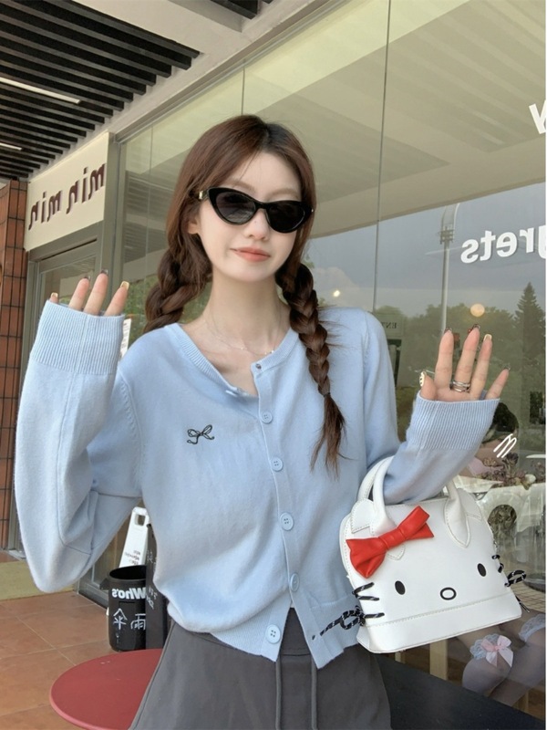 甜美蝴蝶结百搭长袖针织开衫外套女秋冬2025新款韩系休闲气质上衣|undefined