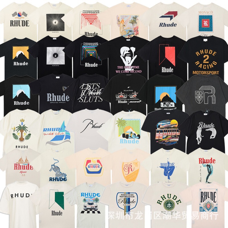 Cross Border High Version RHUDE Short Sleeve Collection American Vintage Marlboro High Street Casual Loose Couple Crewneck T-Shirt