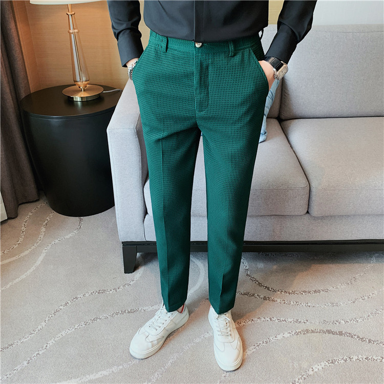 Pantalon décontracté droit gaufré à la mode et simple de marque tendance paresseuse, pantalon slim à petite jambe, pantalon d'affaires suspendu_voghion.com