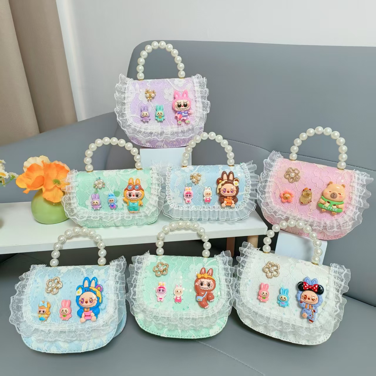 Bolso de perlas bolso de hombro bolso de cambio bolso de princesa bolso de tela de tela bolso de niños bolso de cadena bolso pequeño