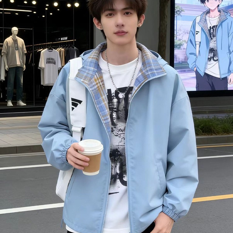 Cleanfit Plaid Patchwork Jacket for Men, Spring and Autumn, High-End Stylish Lapel Coat, Trendy Brand Couple's Baseball Jacket