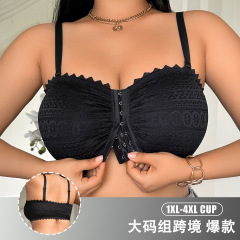 跨境欧美希音TEMU亚马逊专供大码聚拢文胸加肥蕾丝前排扣大胸内衣