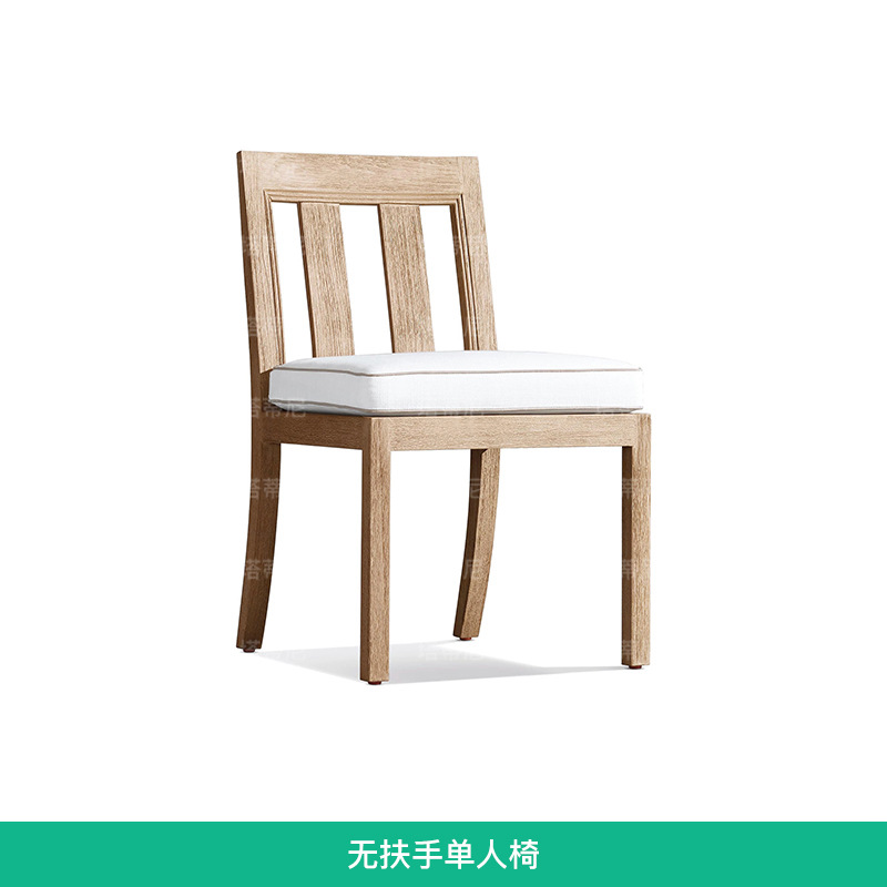 Conjunto de mesa y sillas de teca para patio de villa, madera maciza con acabado envejecido, madera anticorrosiva, mesa y sillas de exterior resistentes al agua y al sol.