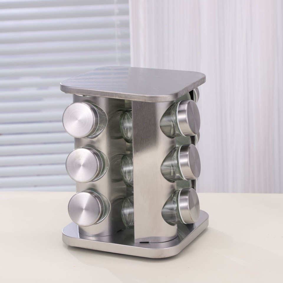 Household Seasoning Bottle Storage Rack, Rotatable Kitchen Stainless Steel Seasoning Jar Set, Multi-Specification Seasoning Jar Storage Rack