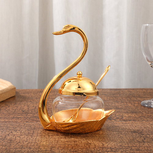 European alloy swan sugar cup condiment bottle new style home hotel zinc alloy glass condiment box directly supplied by the manufacturer