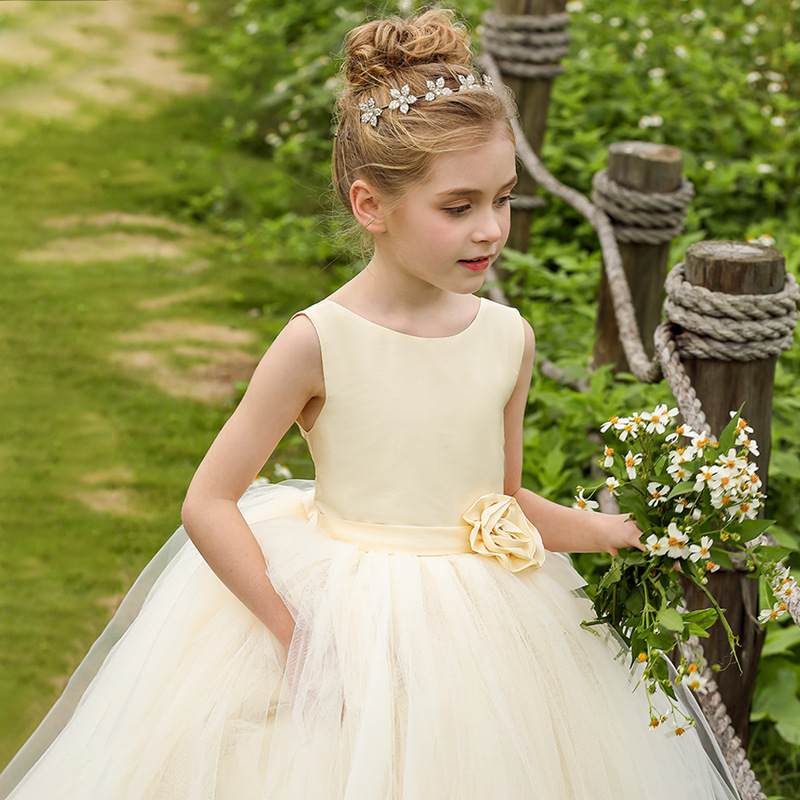 Nuevo europeo y americano transfronterizo vestido de boda de los niños niñas backless rendimiento cumpleaños campus actividad princesa vestido largo