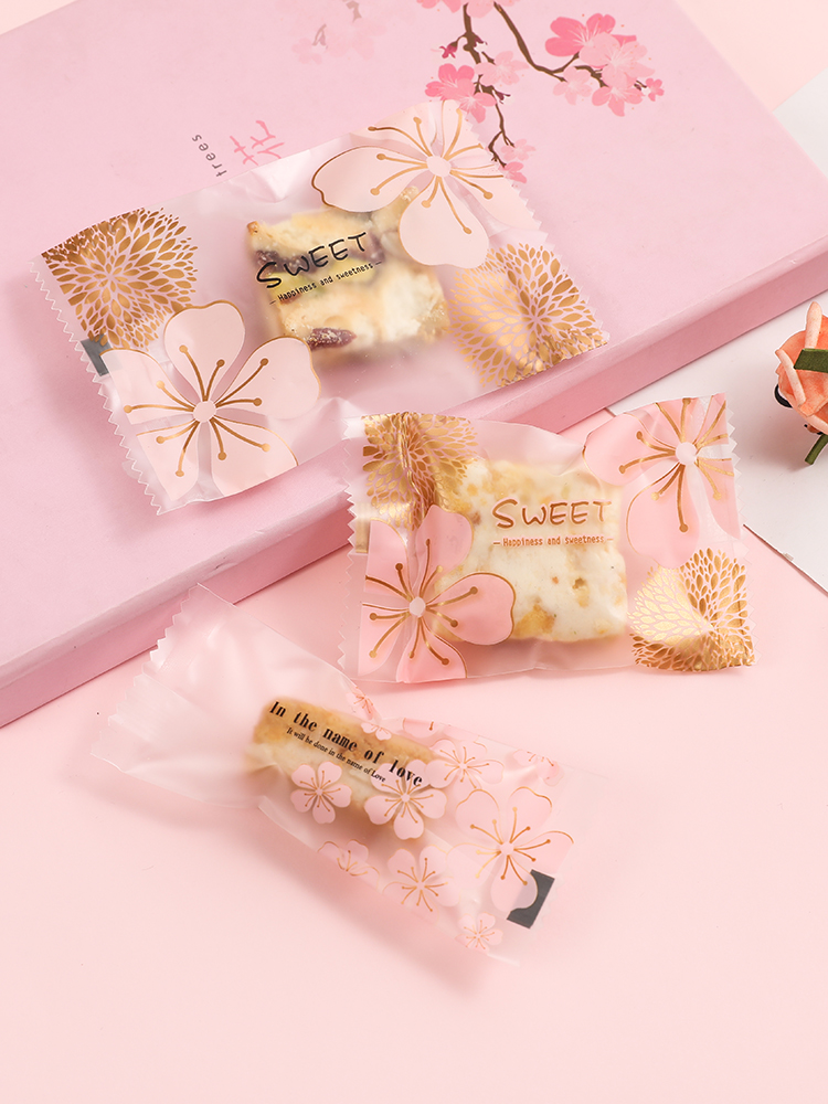 Bolsa de embalaje de cerezo, leche de fecha, bolsa de embalaje de nieve, botón de nougat encantador, galletas de vaca horneadas, bolsa de embalaje de pasteles de luna