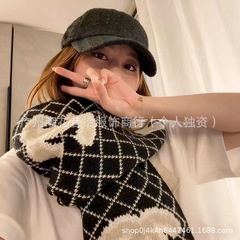高版本小香风双面菱形针织围巾女秋冬保暖百搭围脖纯羊绒双面披肩