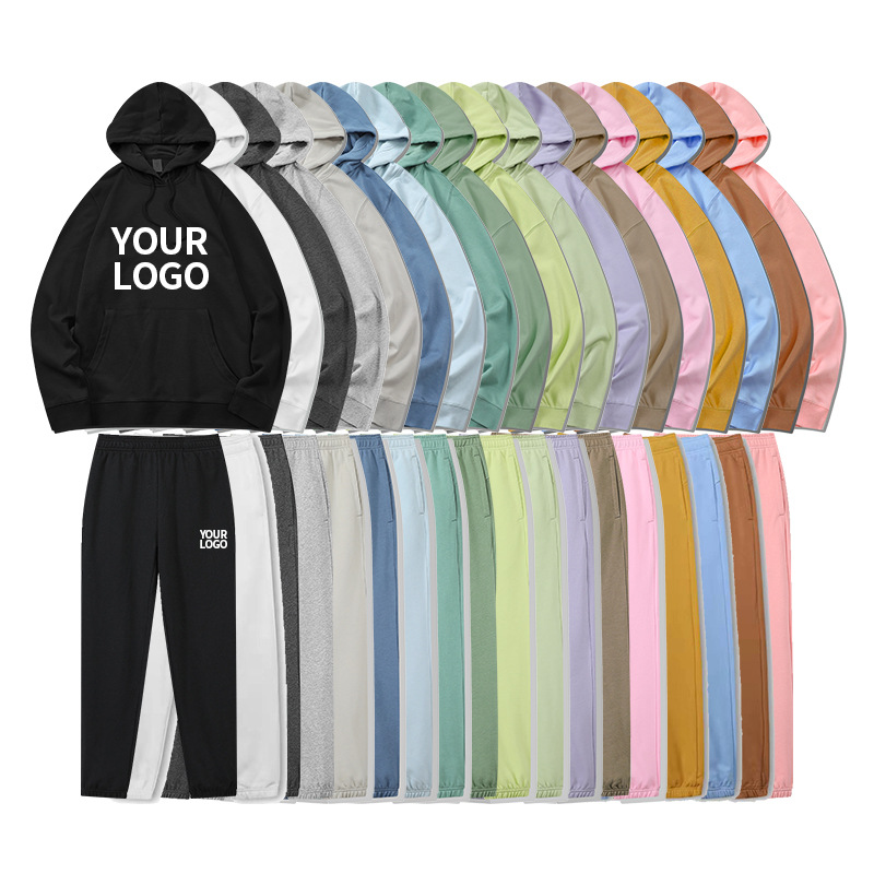 Otoño e invierno nuevo europeo y americano de dos piezas transfronteriza casual deportes con capucha sueltos suéter pantalones traje impreso logotipo