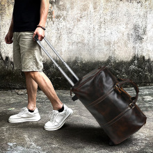 古潮客复古真皮旅行包户外大容量牛皮拉杆行李包油皮手提行李袋男