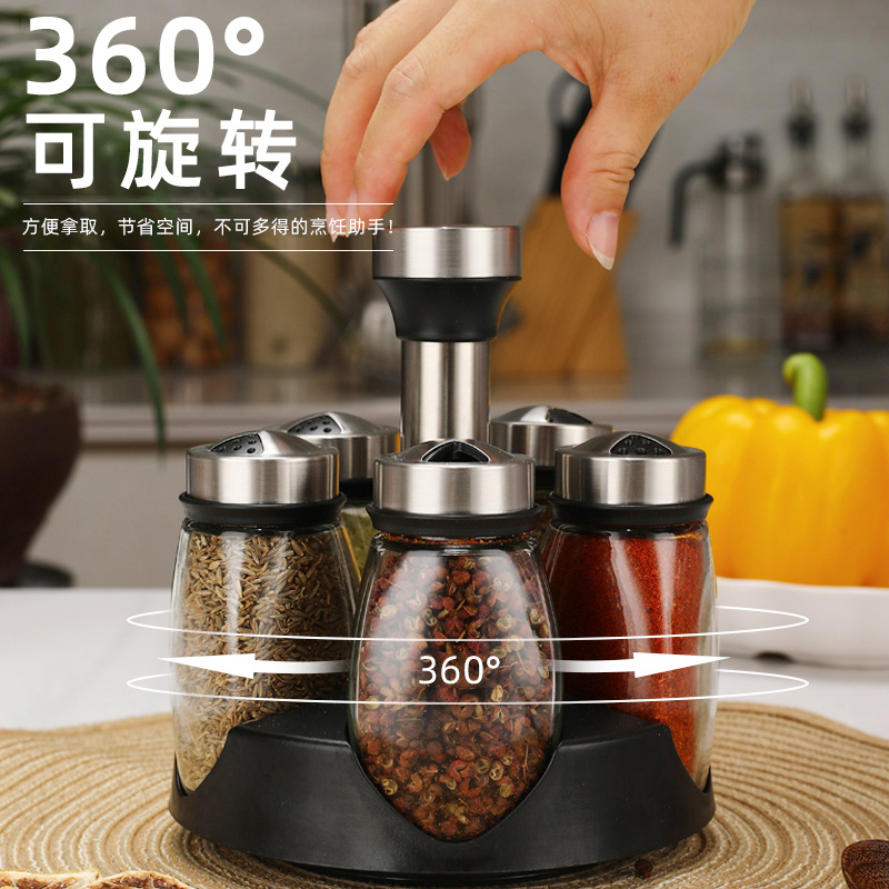 Botella de condimento de entrega de una pieza traje estante de condimento giratorio botella de condimento de estilo japonés botella de condimento sellada de vidrio suministro directo de fábrica