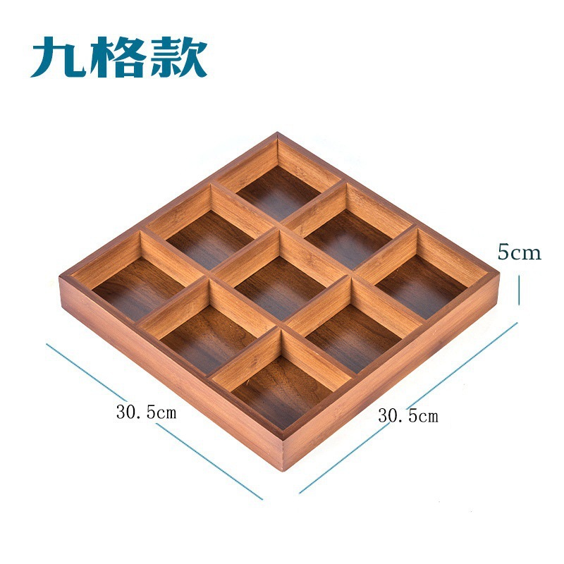 Bandeja Jiugongge, vajilla, guarnición de olla caliente, plato de bambú, plato de madera, caja de té, plato de frutas secas, plato comercial