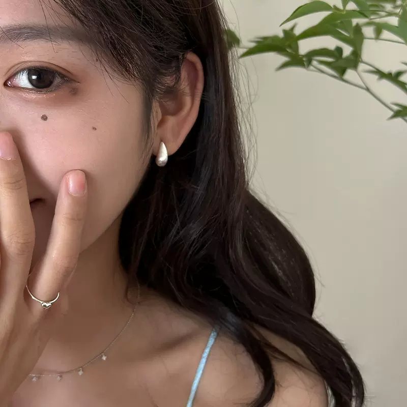 小众C型磨砂拉丝925银耳环女冷淡风不规则几何水滴设计耳钉耳饰潮