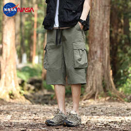 NASA今年流行运动冰丝七分新款工装短裤男冰感夏季中裤男士宽松裤