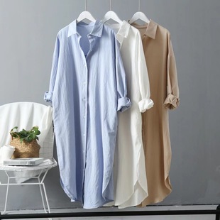 2024 Spring and Autumn Mid-Length Shirt Women's Cotton and Linen Loose Design Top Korean Style Easiest for Match Sun Protection Shirt Jacket