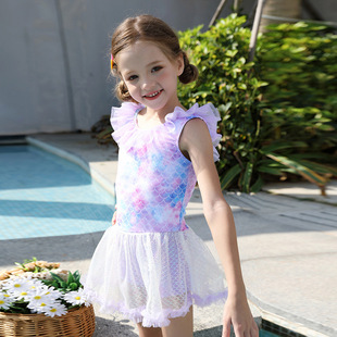 New Girls Swimwear Small and Medium-sized Children's Summer Mermaid Children's one-piece skirt style gauze skirt cute princess girl swimsuit