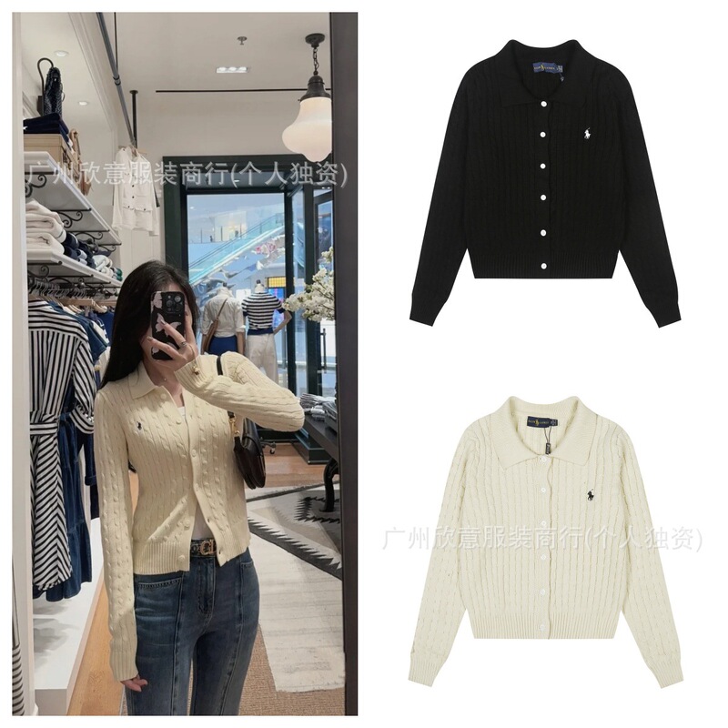 Trendy Brand Laff 25 New Style Pony Embroidered Lapel Knitted Polo Collar Casual Fashion Commuter Women's Top Cardigan