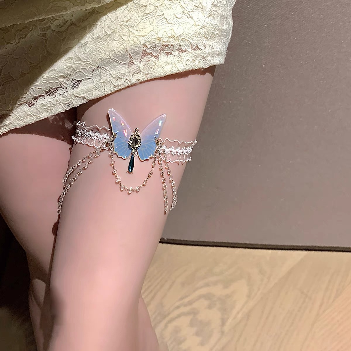 super fairy lace butterfly tassel leg bracelet female ins style personality design leg ring mori high sense body chains ornament