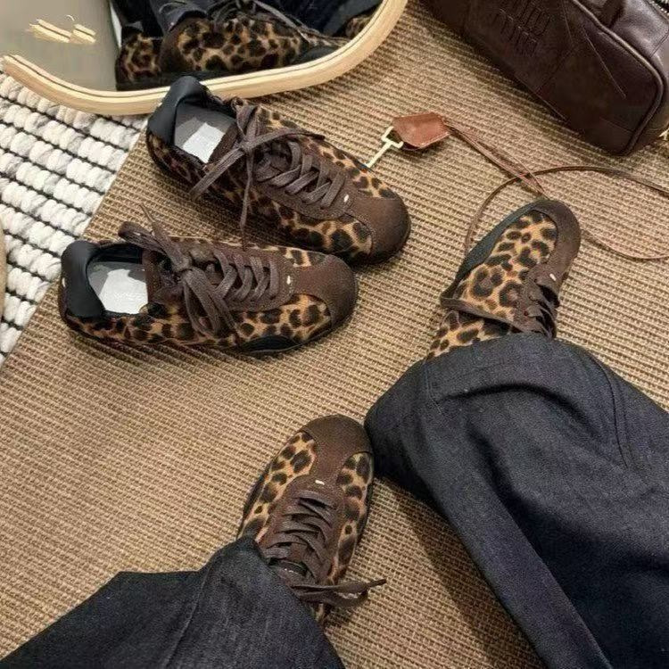 Leopard print German training shoes for women, 2026 spring and autumn new vintage casual flat-soled Forrest Gump shoes, versatile and lightweight sneakers Leopard print German training shoes for women, 2026 spring and autumn new vintage casual flat-soled Forrest Gump shoes, versatile and lightweight sneakers