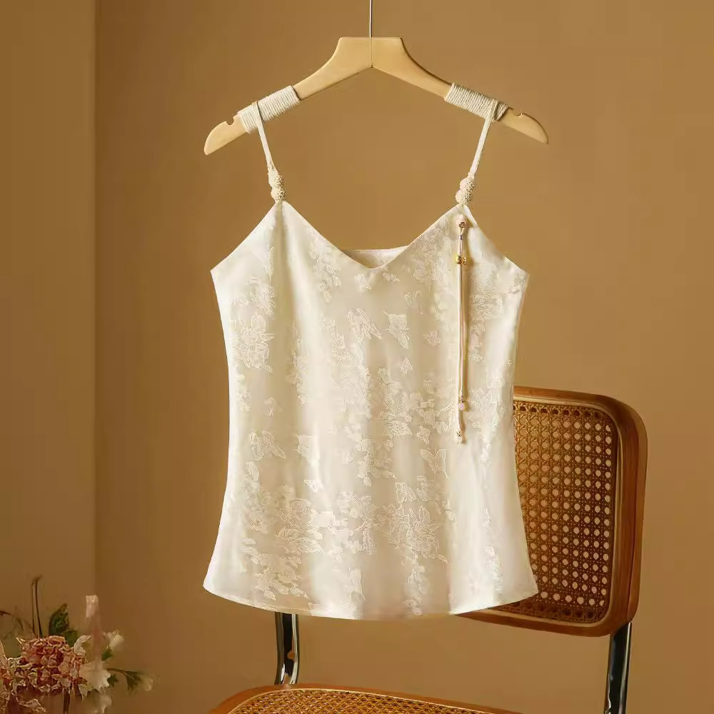 New Chinese Style V-neck Camisole Women's 2024 New Summer National Style Jacquard Chic Beautiful Sleeveless Top