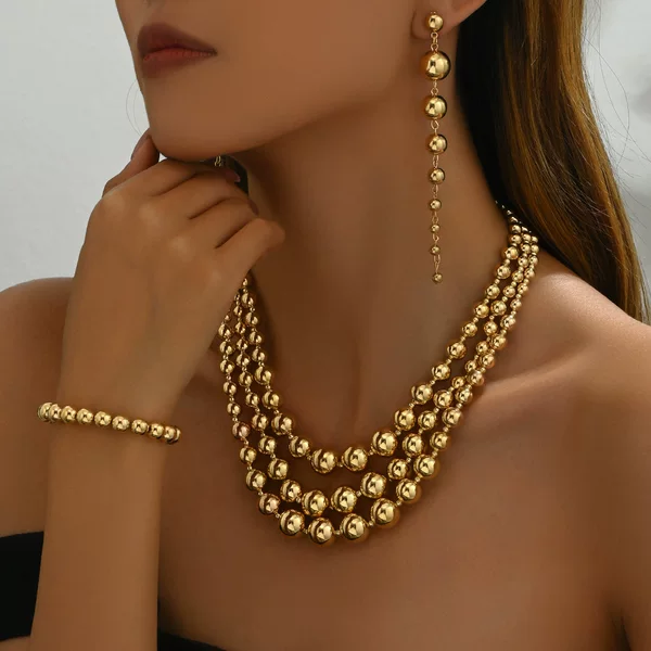 Cross-border European and American Spice Girl Style Women's Necklace Earrings Jewelry suit Niche Beaded Multi-layer Clavicle Chain Versatile Bracelet