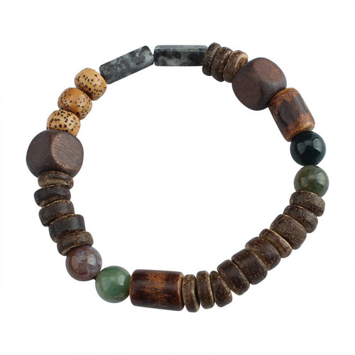 Retro Chinese-style natural stone bead bracelet, niche bohemian artisanal charm bracelet, ethnic-inspired accessory, traditional Chinese-style jewelry