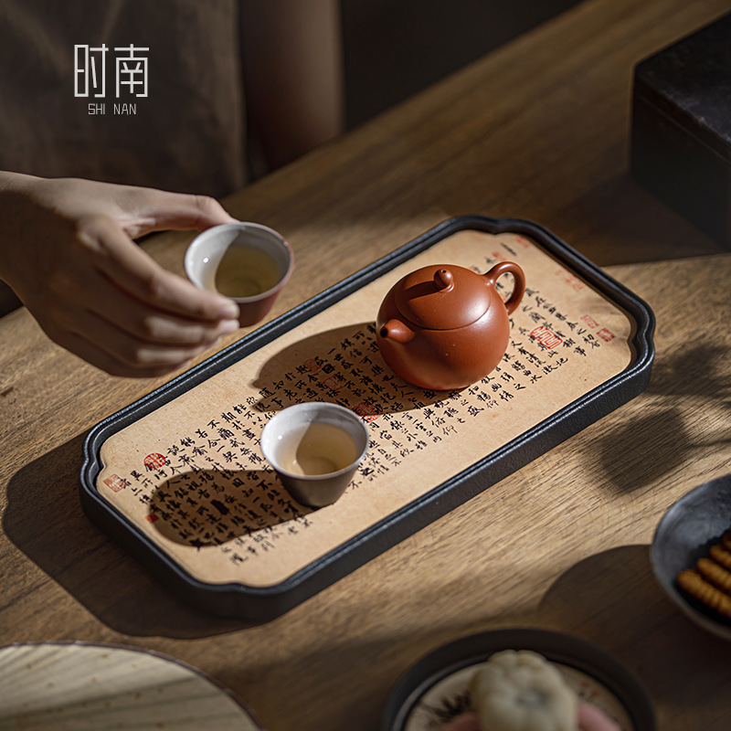 National Style Fast-drying Water-absorbing Dry Bubble Tray Ceramic Creative Pot Holder Household Drain Small Tea Table Small Tea Set Tea Tray