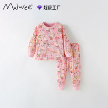 跨境malwee女童套装秋冬新款欧美中小童圆领长袖洋气小女孩两件套