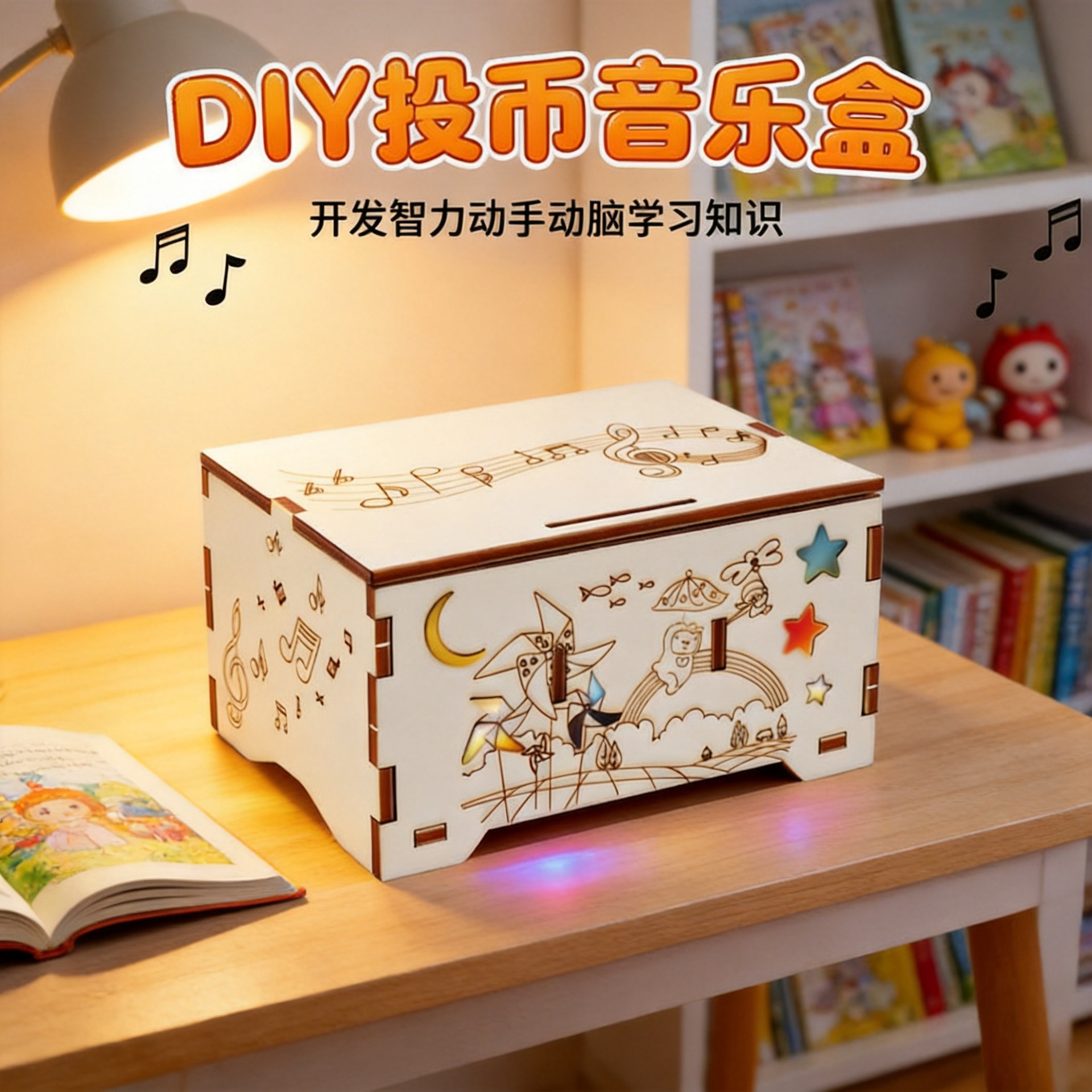 Technology DIY Coin-Operated Music Box Girl's Birthday Gift 3D Stereo Assembled Music Box Wooden DIY Toy